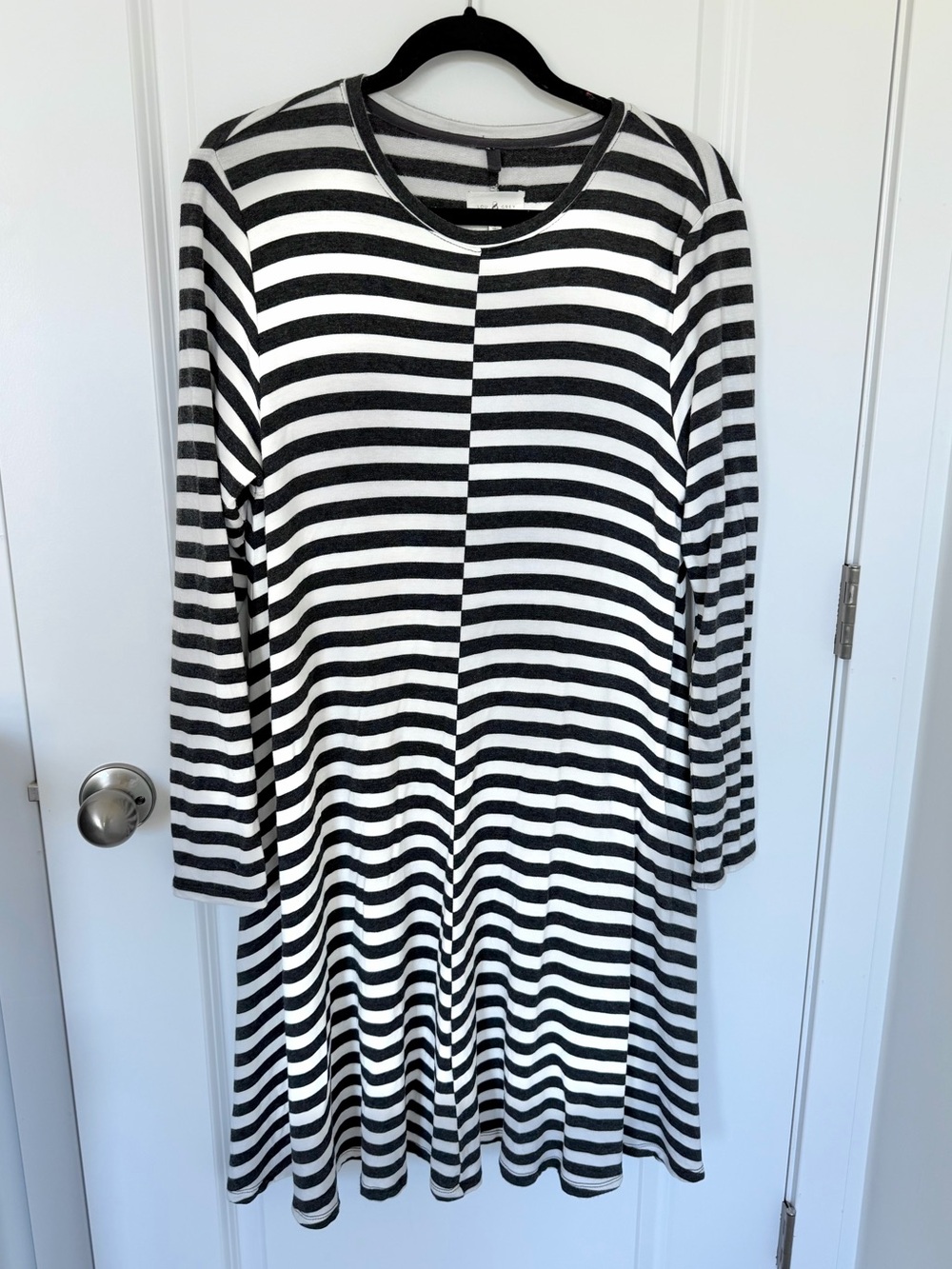Lou & Grey Grey and White Striped Long Sleeve Swing Dress